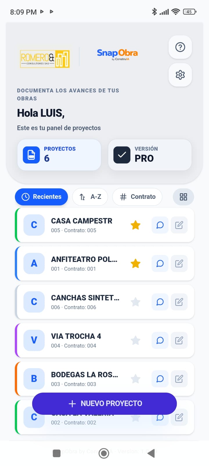 SnapObra Panel Celular